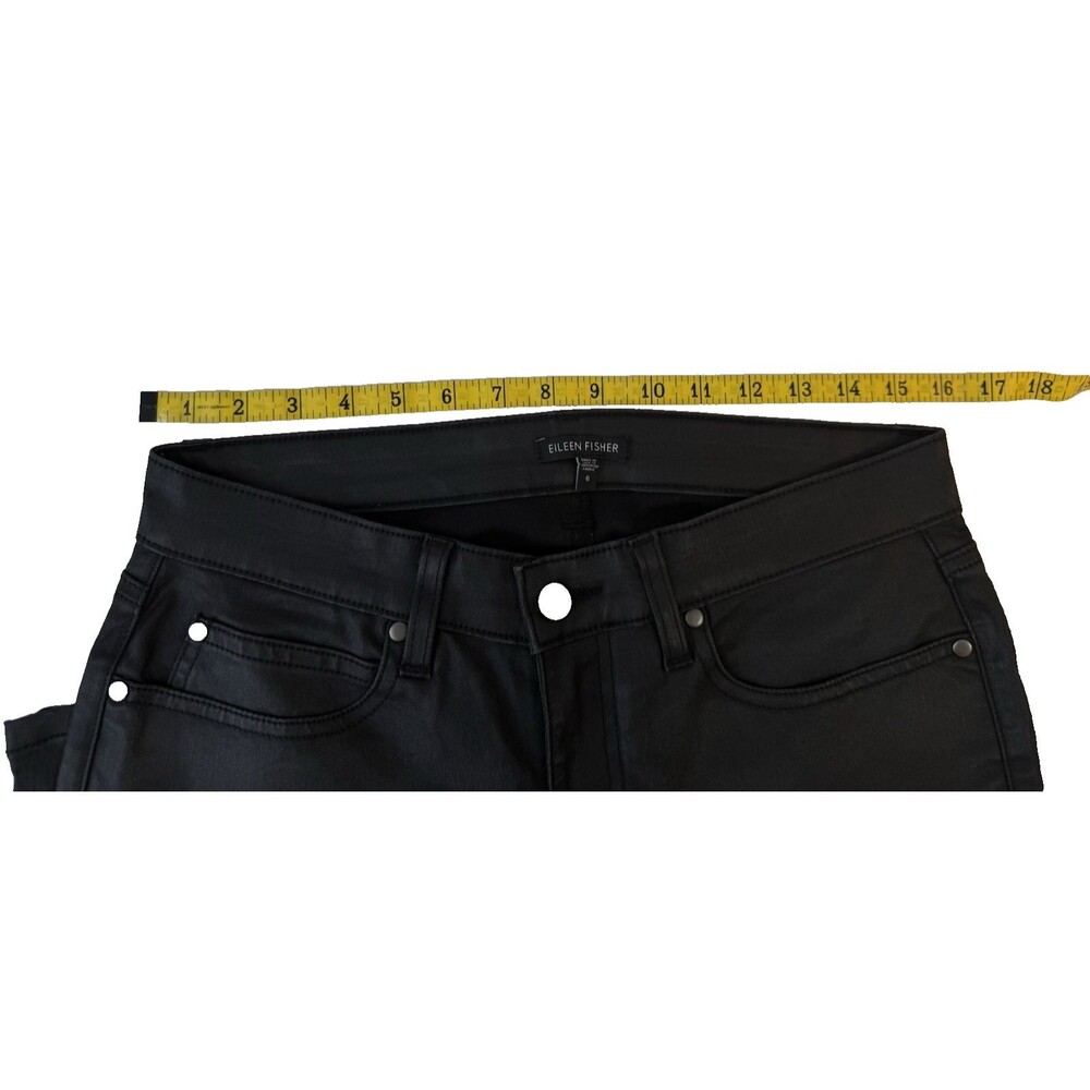 Eileen Fisher Women Sz 6 Black Coated Waxed Organic Cotton Skinny Jean Stretch - Picture 16 of 16